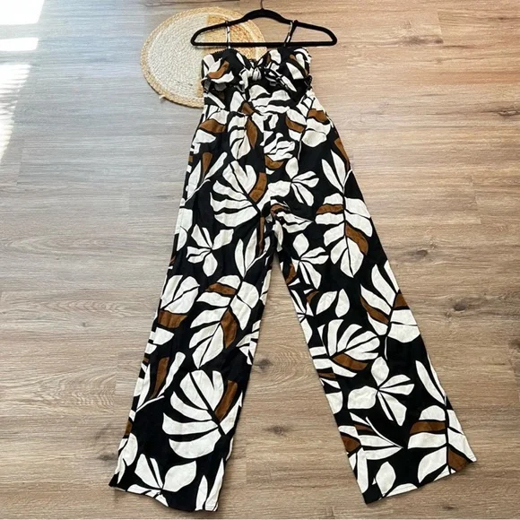 AUDREY PARKS X FRANCESCA'S Jaiden Palm Pom Pom Trim Jumpsuit Size S - Picture 3 of 5